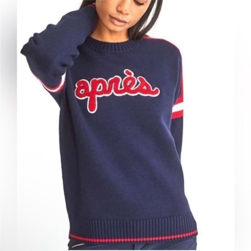 NWT Alp N Rock Apres Large Logo Ski Varsity Patch Crewneck in Ocean Navy Red M